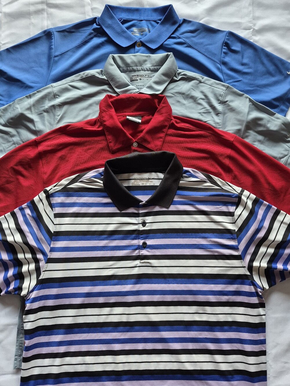 Lot Of 4 Nike Golf Men's Polo Shirt Set — Blue, Gray, Red, and Black-Striped